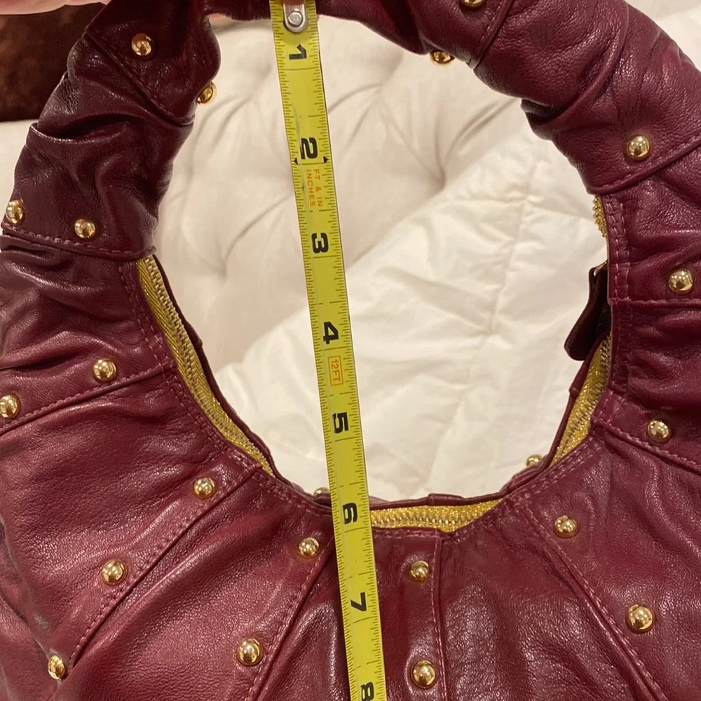 GOLDENBLEU burgundy leather purse 👛 semi circular bag with gold tone stud over
